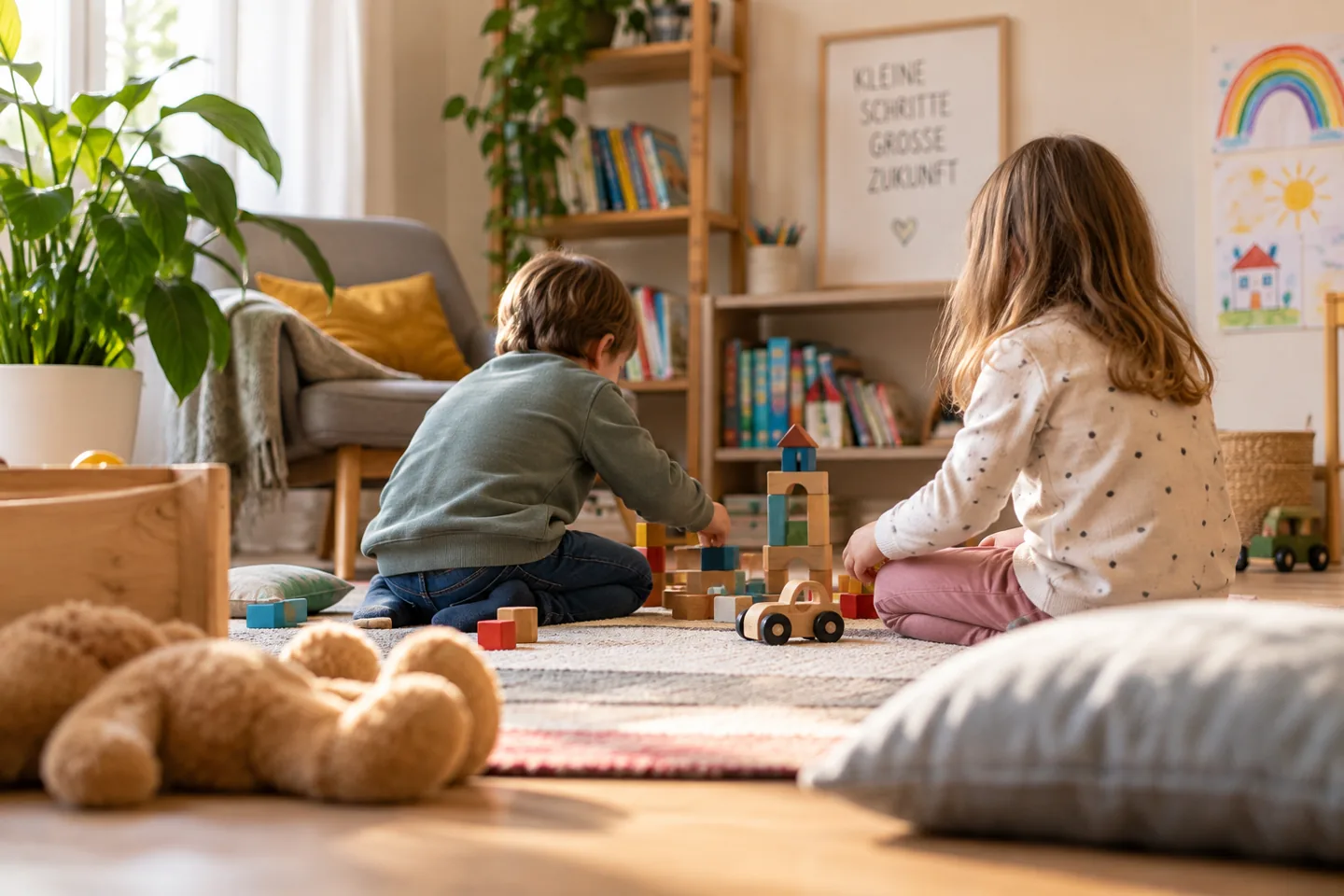 Kinder beim gemeinsamen Spielen als Symbol für Erziehungsberatung
